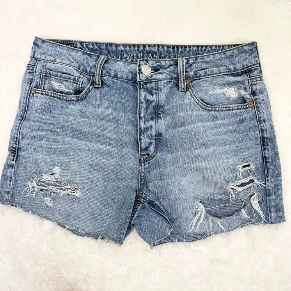 American Eagle Outfitters Tom Girl High Rise Cut Off Denim Shorts Medium Wash -